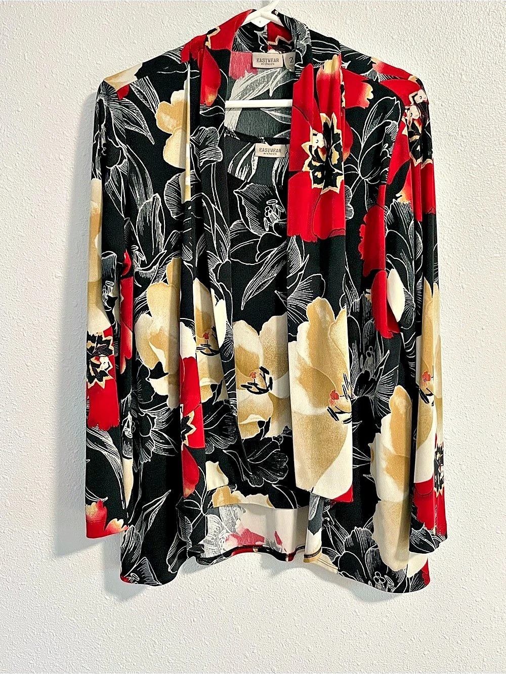 Easy Wear by Chico's 2 Piece Blazer and Matching Tank in Black and Red Size Larg